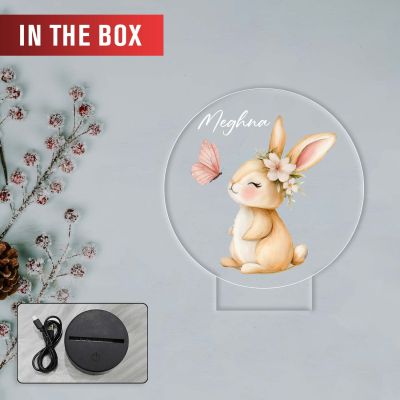 Personalized Bunny with Butterfly UV Print 3D LED Night Light – Warm White Birthday Return Gift for Kids